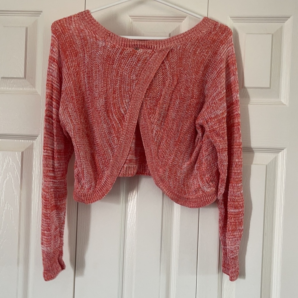 Guess Pink Marled Cropped Knit Sweater